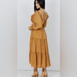 In Loom Elegant Mustard Dress with Lace Trim